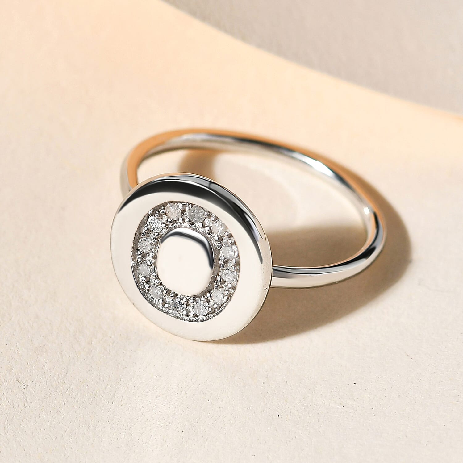 White Diamond Initial Ring in Sterling Silver