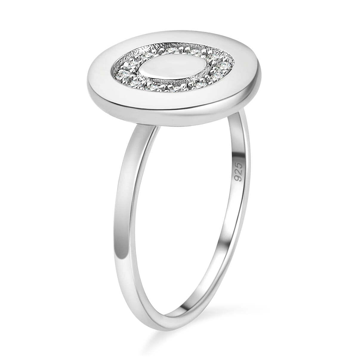 White Diamond Initial Ring in Sterling Silver