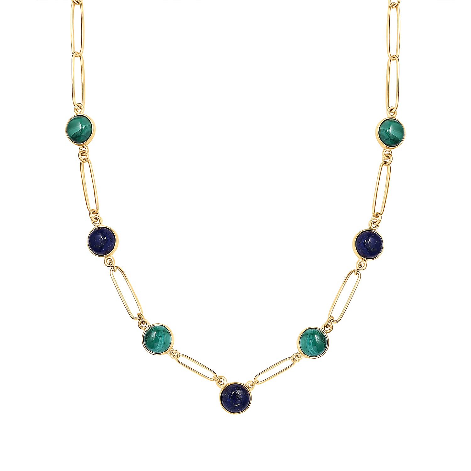 Lapis Lazuli and Malachite Necklace (Size - 18) in 14K Gold Overlay Sterling Silver 12.87 Ct, Silver wt. 7.00 Gms