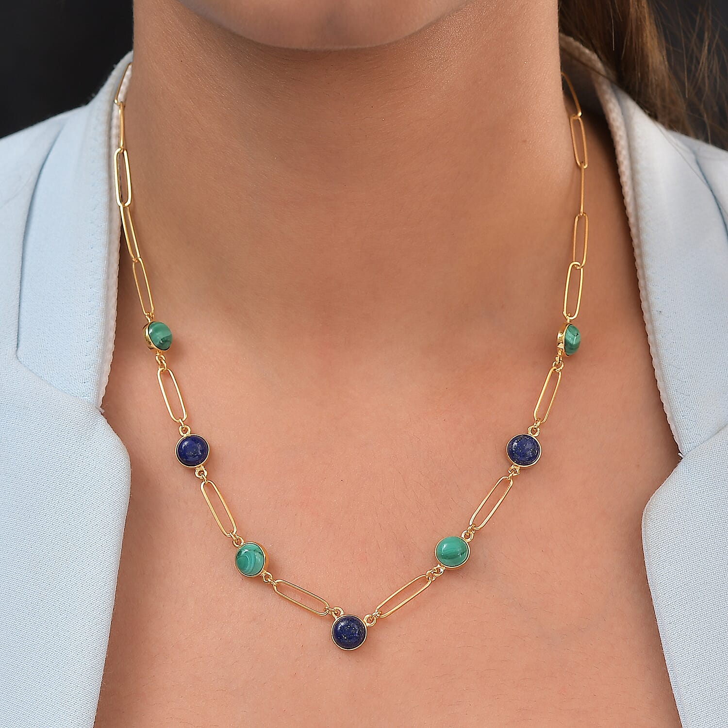 Lapis Lazuli and Malachite Necklace (Size - 18) in 14K Gold Overlay Sterling Silver 12.87 Ct, Silver wt. 7.00 Gms