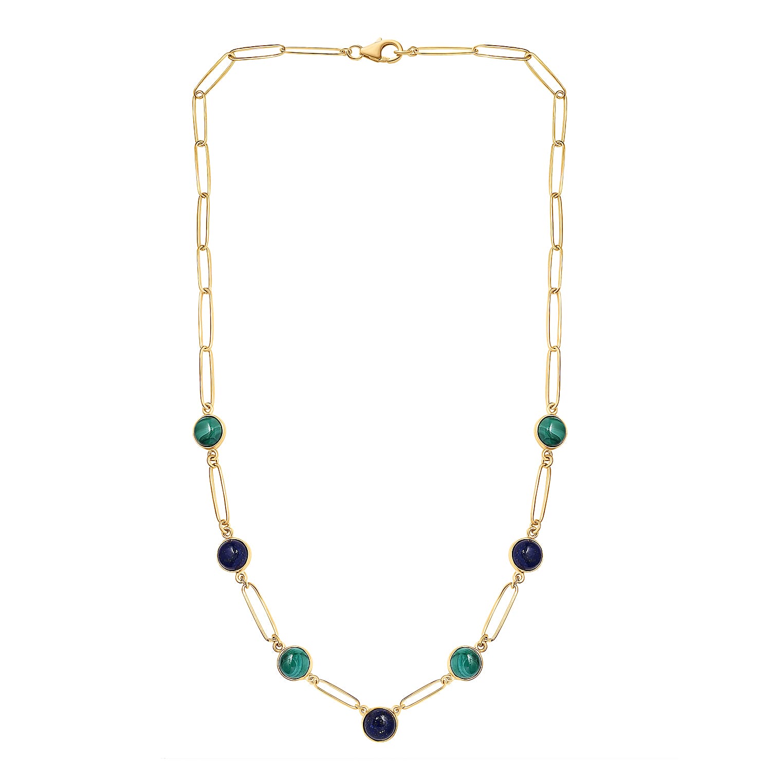 Lapis Lazuli and Malachite Necklace (Size - 18) in 14K Gold Overlay Sterling Silver 12.87 Ct, Silver wt. 7.00 Gms
