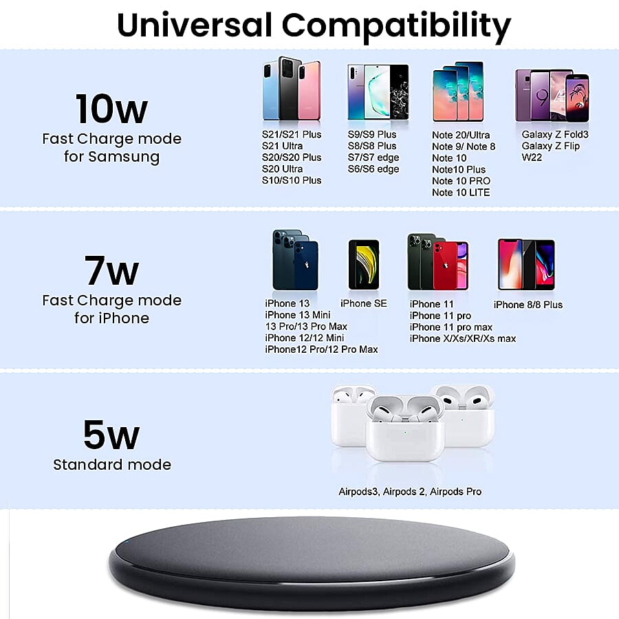 10W Wireless Fast Charger with LED Indicator - Black