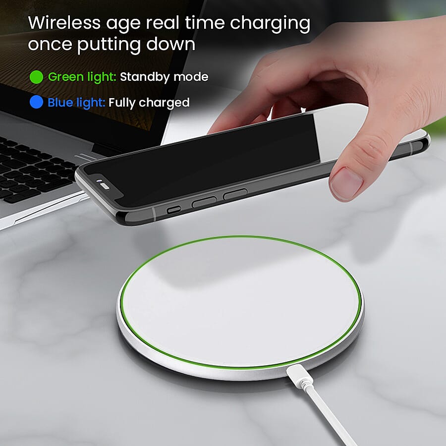 10W Wireless Fast Charger with LED Indicator - White