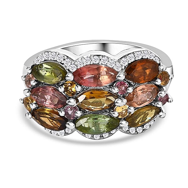 Multi-Tourmaline and Natural Zircon Cluster Ring in Platinum Overlay ...