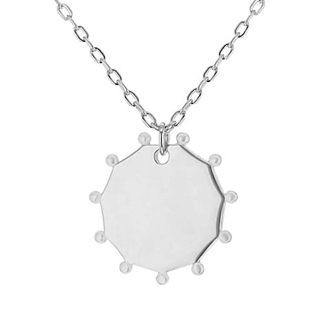 Sterling Silver Rhodium Plated 16mm x 17mm Studded Hendecagon Adjustable Necklace 17 Inch to 18 Inch
