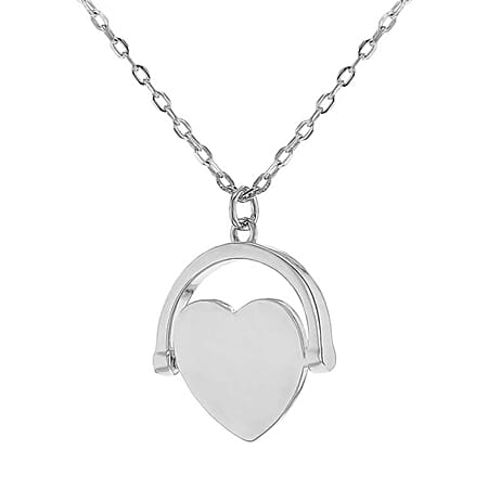 Sterling Silver Rhodium Plated 17.3mm x 21mm Heart Spinner Adjustable Necklace 17 Inch to 18 Inch Sterling Silver Rhodium Plated 17.3mm x 21mm Heart Spinner Adjustable Necklace 17 Inch to 18 Inch