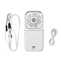 Foldable & Rechargable 3 Speed Fan, Phone Holder, Power Bank with Neck Strap (Works upto 8hrs) - White