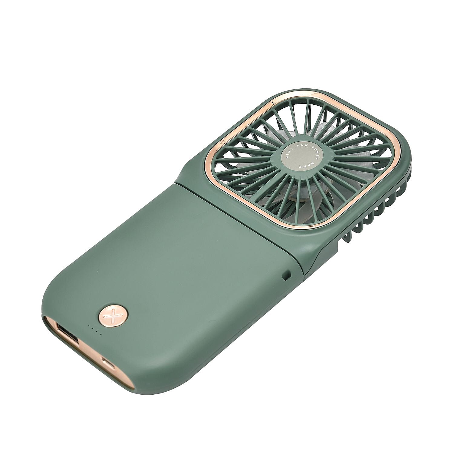Foldable & Rechargable 3 Speed Fan, Phone Holder, Power Bank with Neck Strap (Works upto 8hrs)- Green