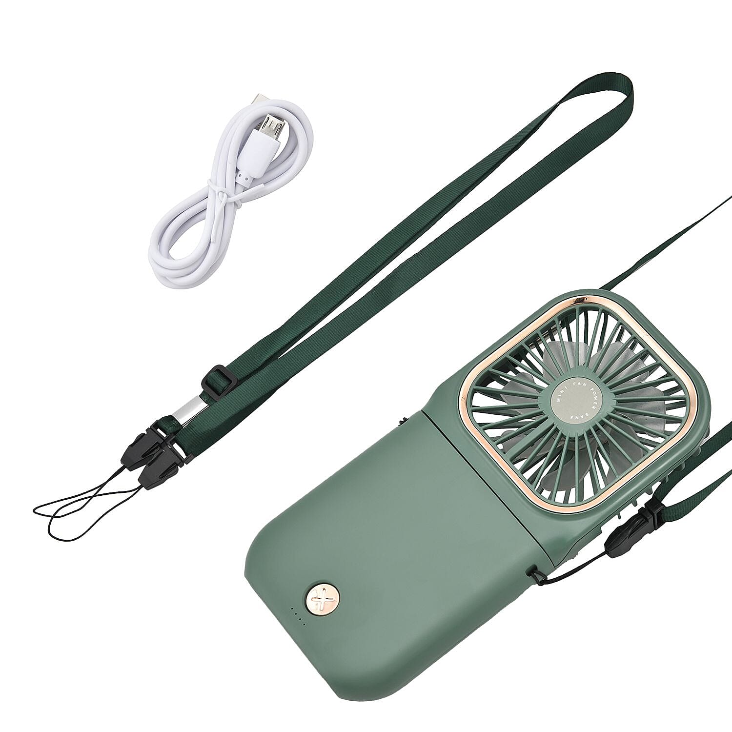 Foldable & Rechargable 3 Speed Fan, Phone Holder, Power Bank with Neck Strap (Works upto 8hrs)- Green