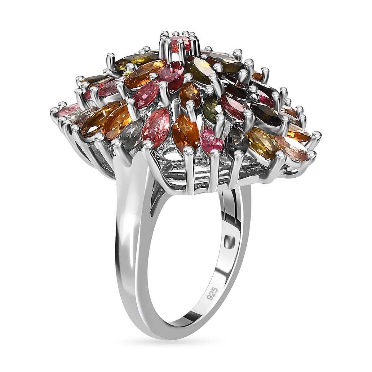 Multi-Tourmaline Cluster Ring in Platinum Overlay Sterling Silver 6.75 ...