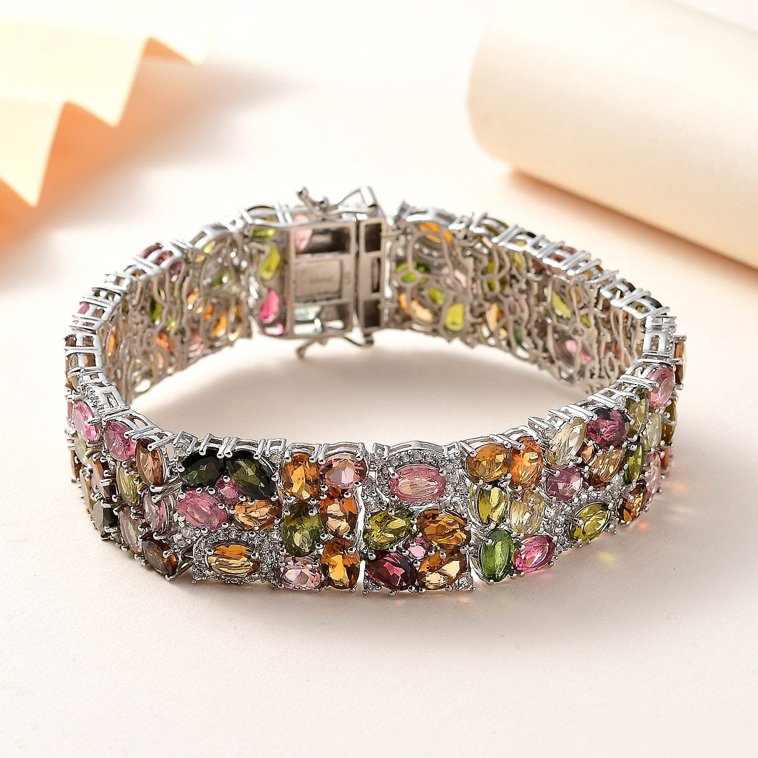 Designer Multi-Tourmaline and Natural Zircon Bracelet (Size - 7.5) in Sterling Silver 47.14 Ct, Silver Wt 29.98 GM
