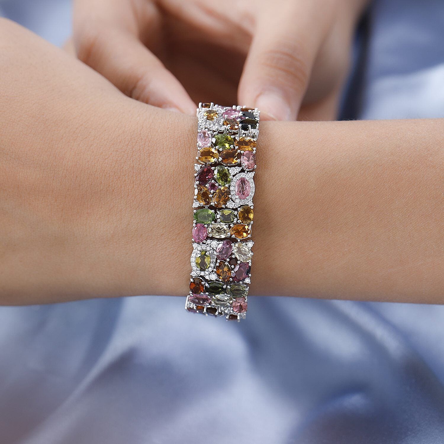 Designer Multi-Tourmaline and Natural Zircon Bracelet (Size - 7.5) in Sterling Silver 47.14 Ct, Silver Wt 29.98 GM
