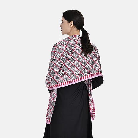 La Marey 100% Silk Artisan Printed Scarf (Size 170x52 cm) - Pink