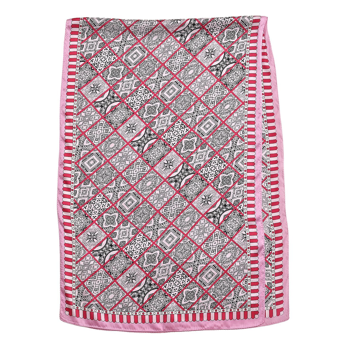 La Marey 100% Silk Artisan Printed Scarf (Size 170x52 cm) - Pink