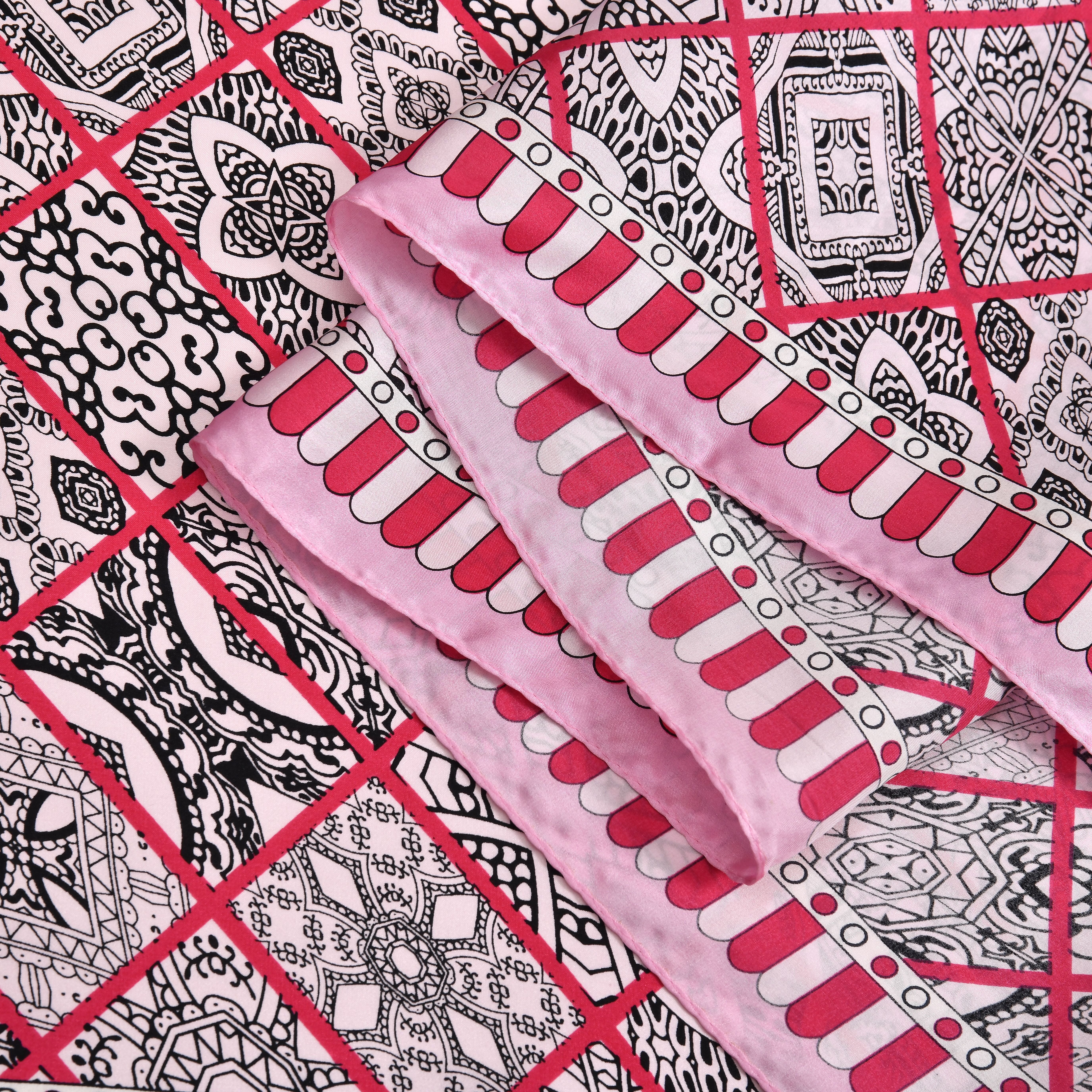 La Marey 100% Silk Artisan Printed Scarf (Size 170x52 cm) - Pink