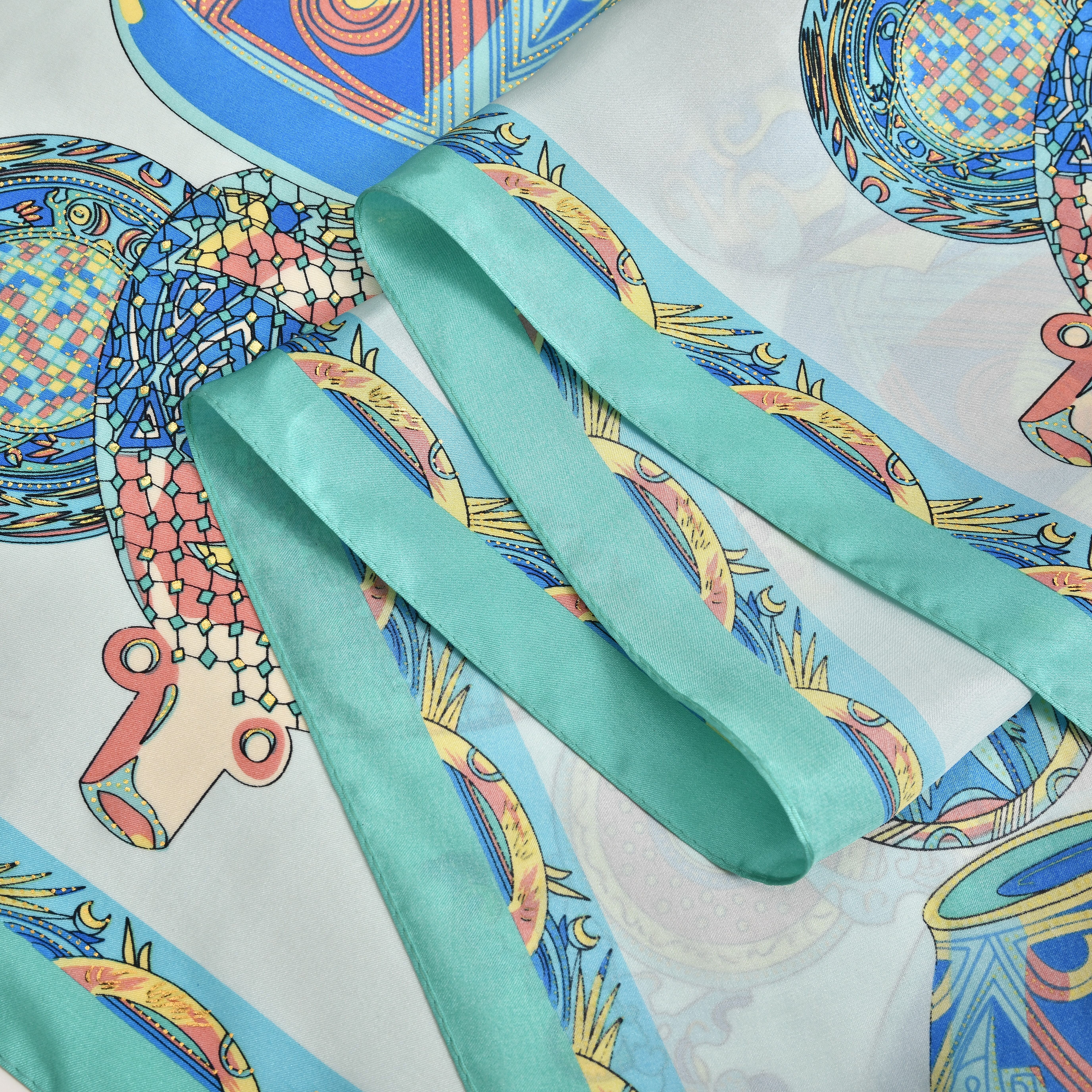 La Marey 100% Silk Vase Design Printed Scarf (Size 170x52 cm) - Green & Blue