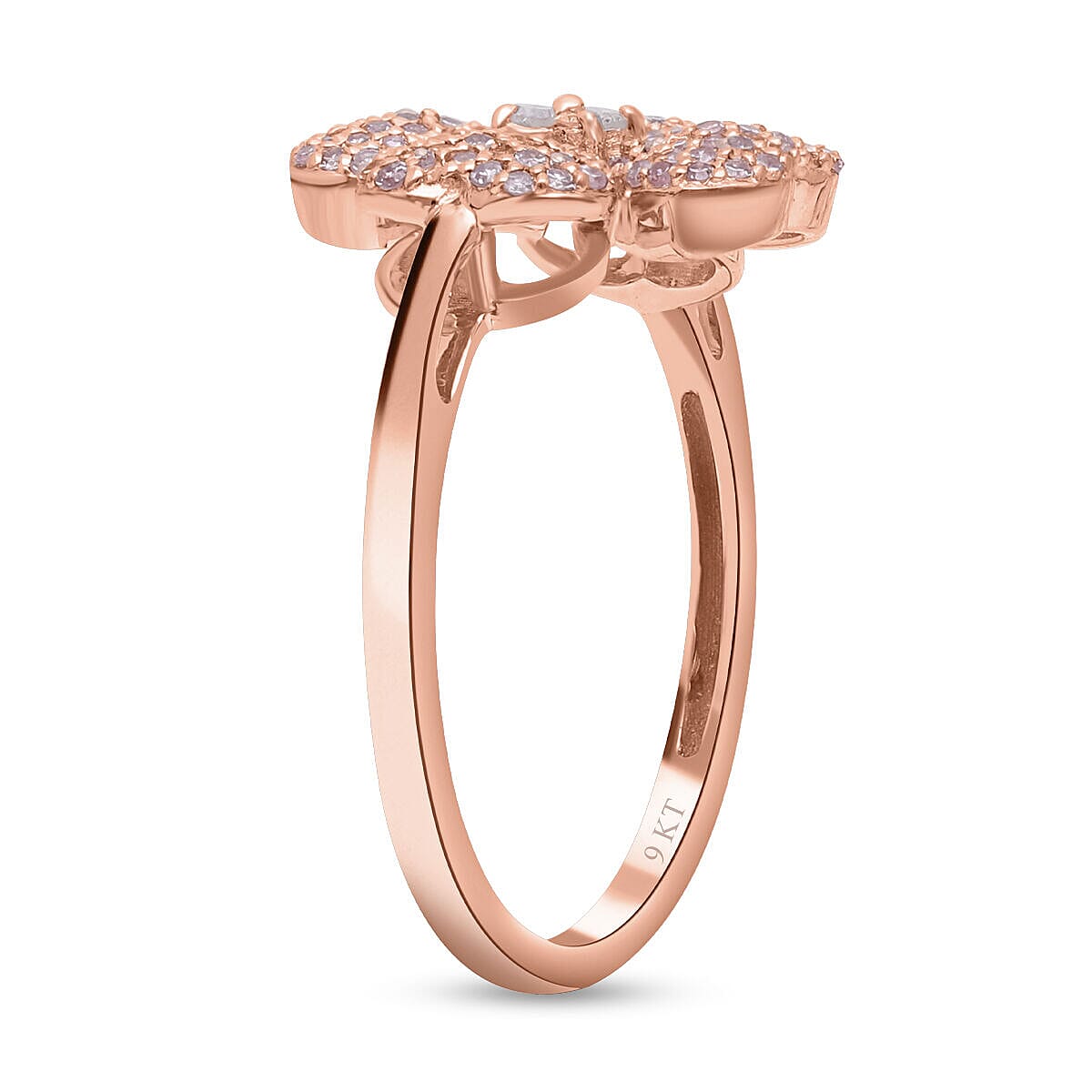 9K Rose Gold White Diamond and Pink Diamond (I1-I2) Ring 0.50 Ct.