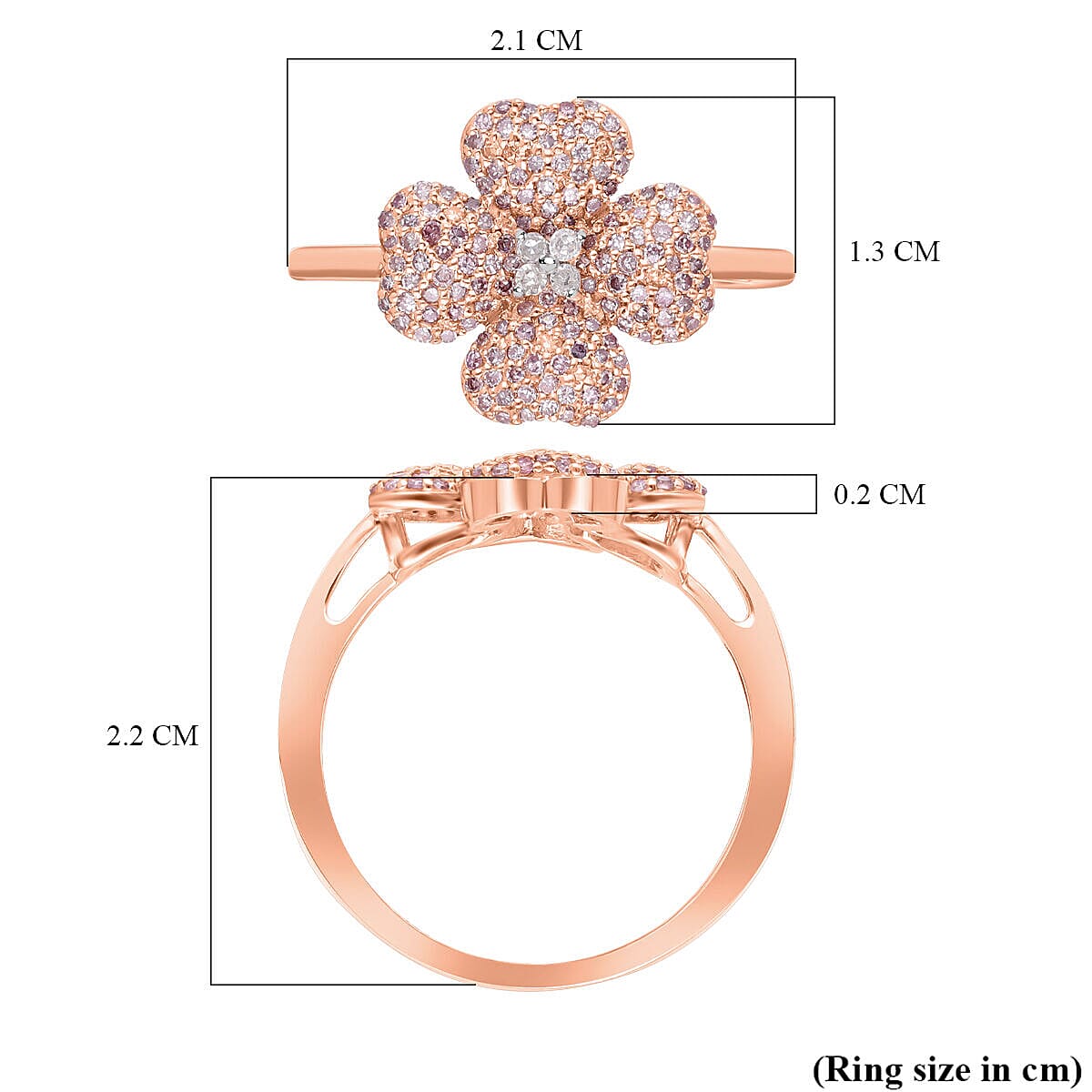 9K Rose Gold White Diamond and Pink Diamond (I1-I2) Ring 0.50 Ct.