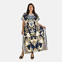 Close Out Summer Print Kaftan Dress (One Size up to 18) - Navy Blue
