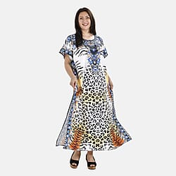 Close Out Summer Print Kaftan Dress (One Size up to 18) - Navy Blue