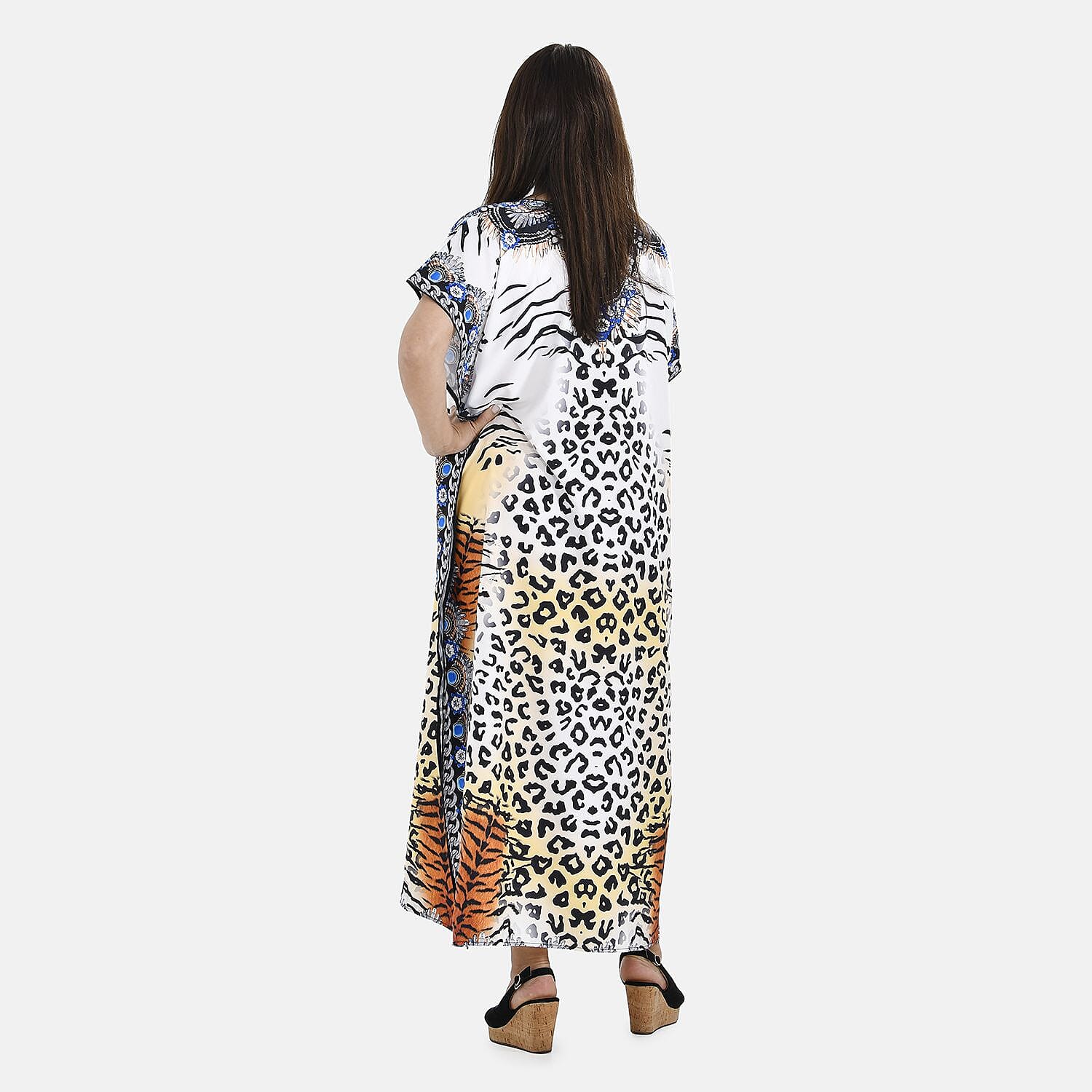 Close Out Printed Kaftan Dress (One Size up to 18) - White