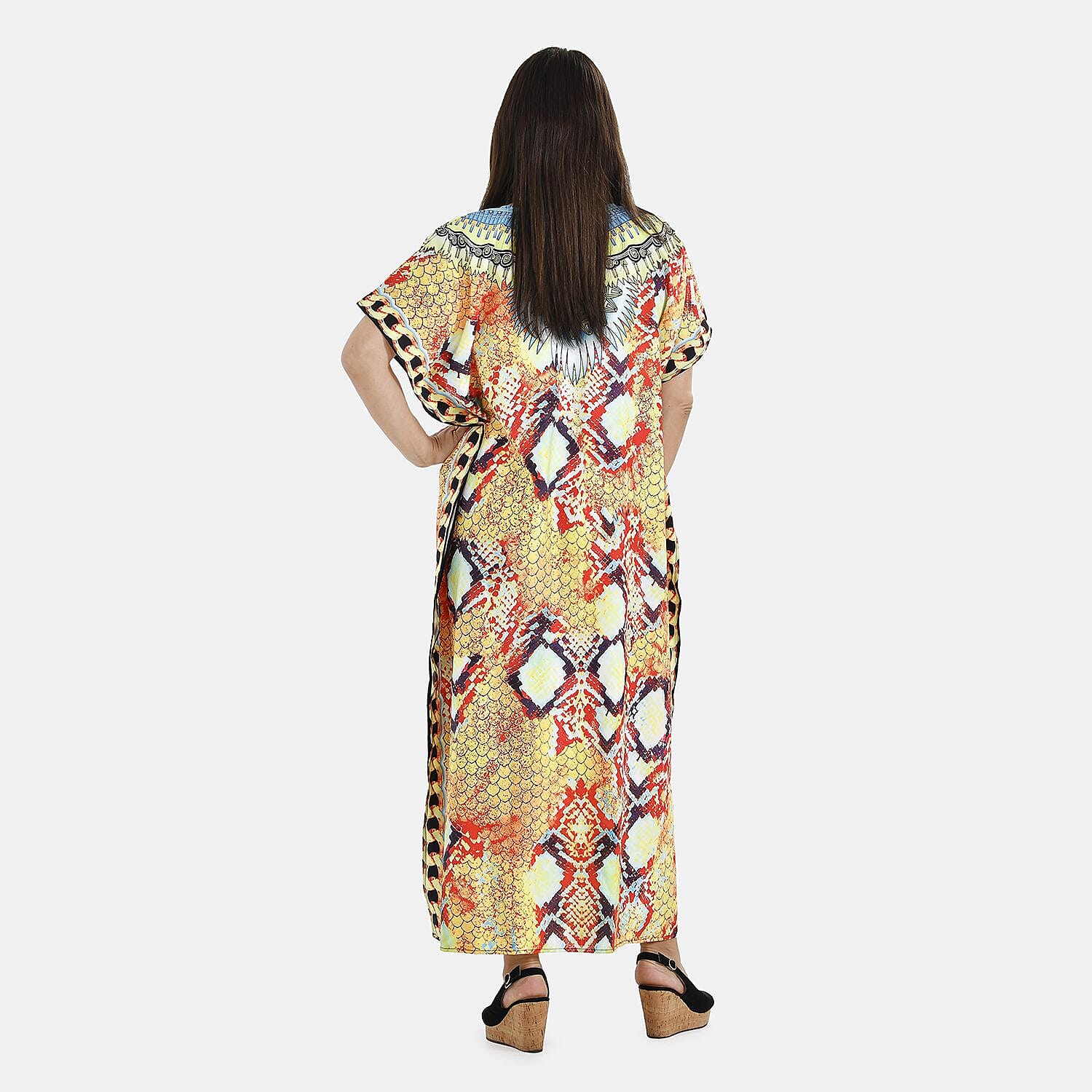 Close Out Summer Printed Kaftan Dress (One Size up to 18) - Yellow