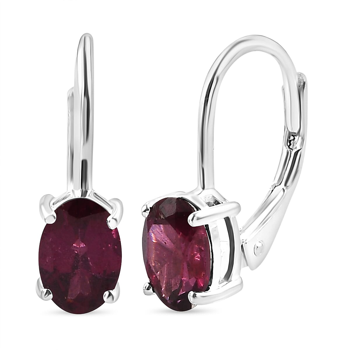 Rhodolite Garnet Solitaire Lever Back Earrings in Sterling Silver 1.162 Ct