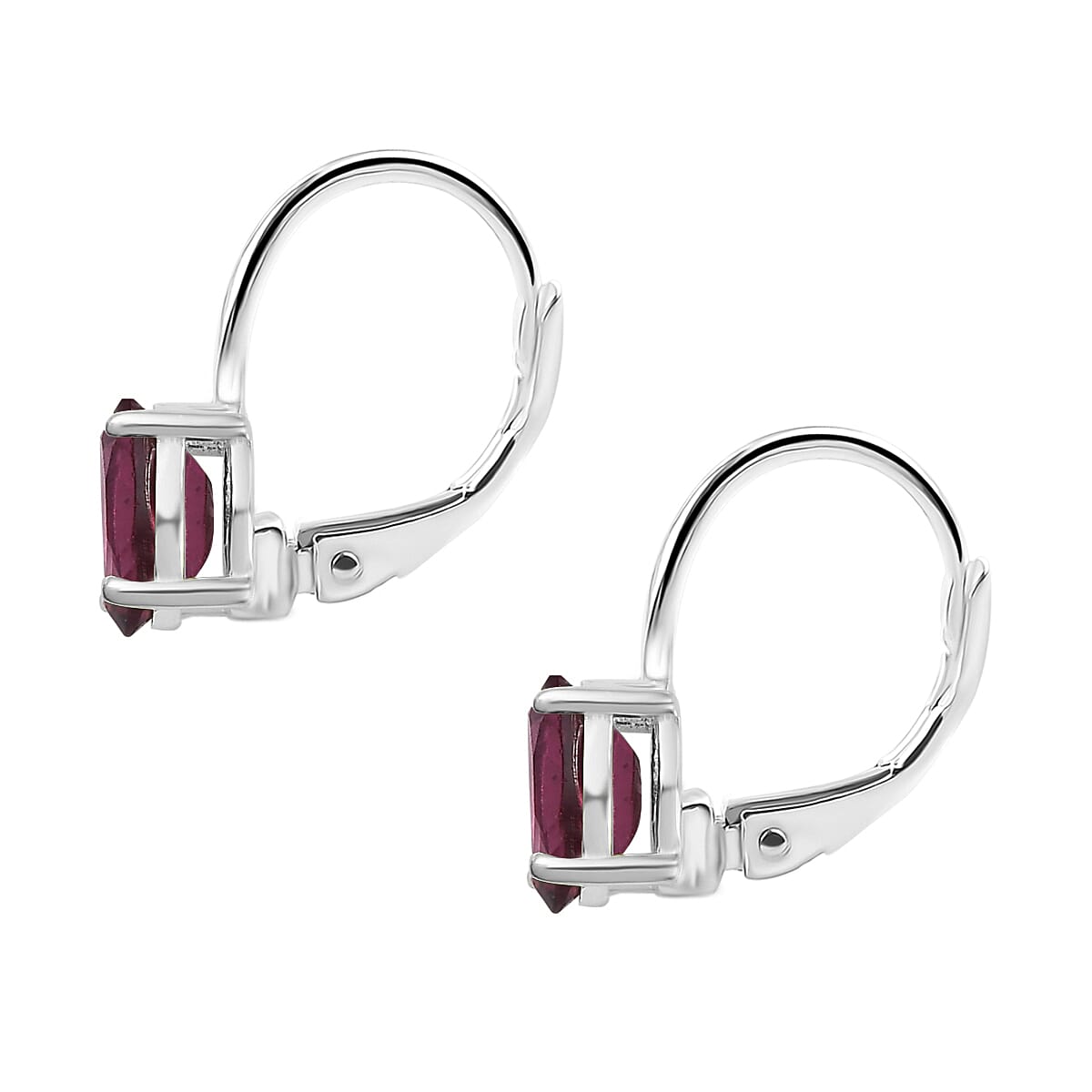Rhodolite Garnet Solitaire Lever Back Earrings in Sterling Silver 1.162 Ct