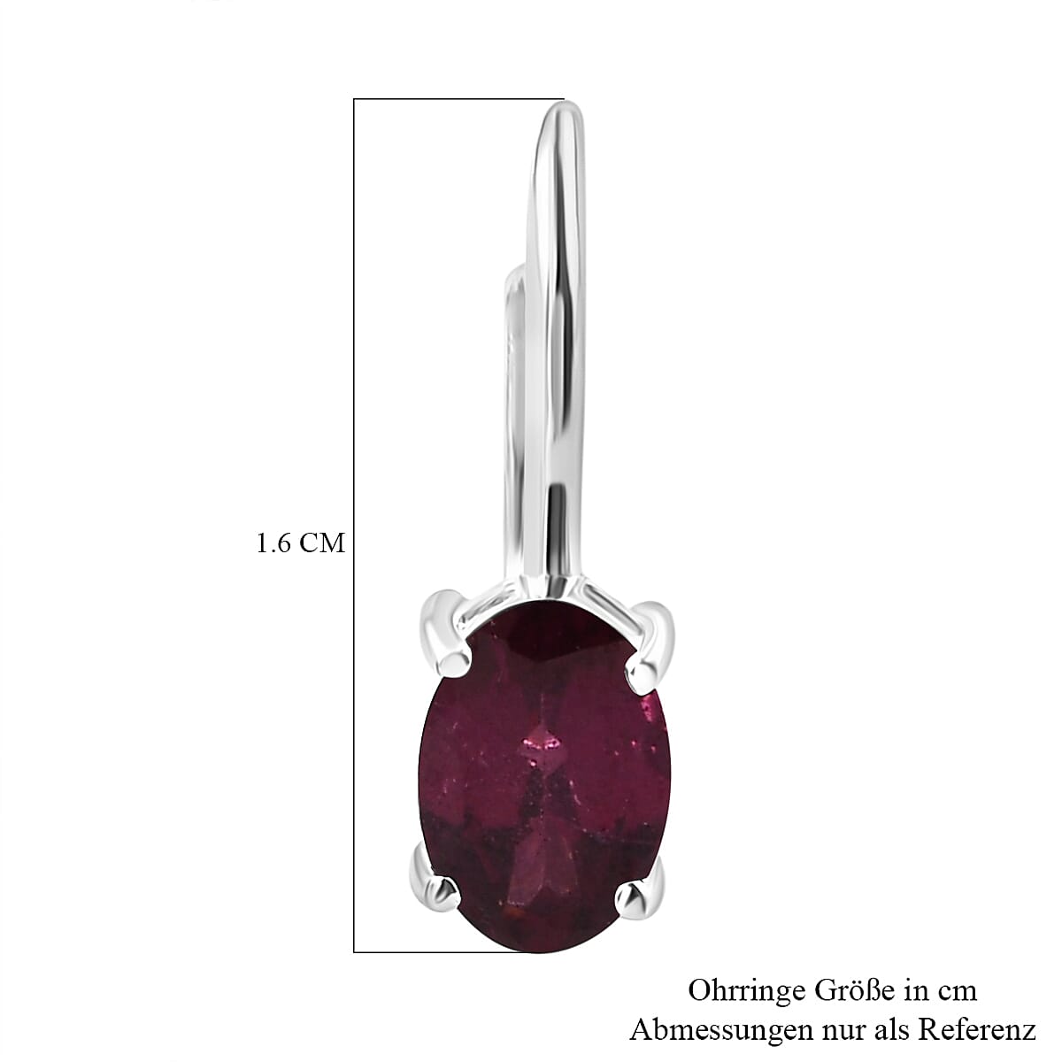 Rhodolite Garnet Solitaire Lever Back Earrings in Sterling Silver 1.162 Ct