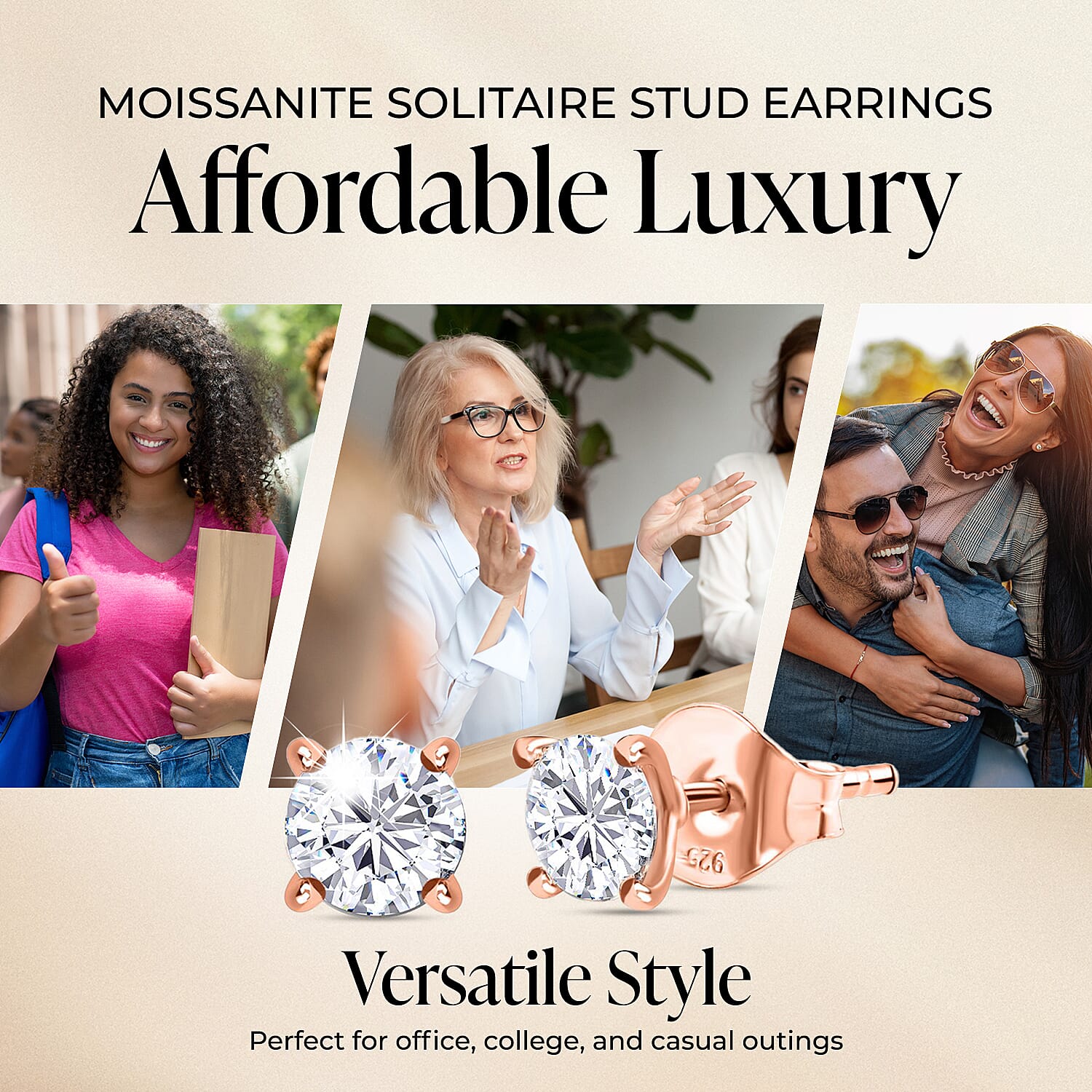 Biggest Deal of The Day - Moissanite Solitaire Stud Earrings with Push Back in 18K Vermeil Rose Gold Plated Sterling Silver Biggest Deal of The Day - Moissanite Solitaire Stud Earrings with Push Back in 18K Vermeil Rose Gold Plated Sterling Silver