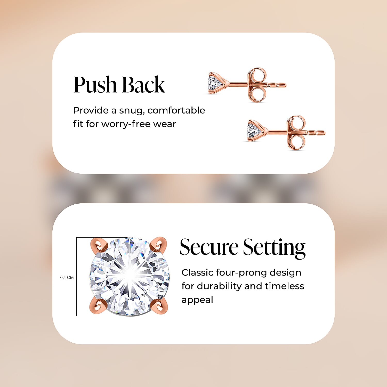 Biggest Deal of The Day - Moissanite Solitaire Stud Earrings with Push Back in 18K Vermeil Rose Gold Plated Sterling Silver Biggest Deal of The Day - Moissanite Solitaire Stud Earrings with Push Back in 18K Vermeil Rose Gold Plated Sterling Silver