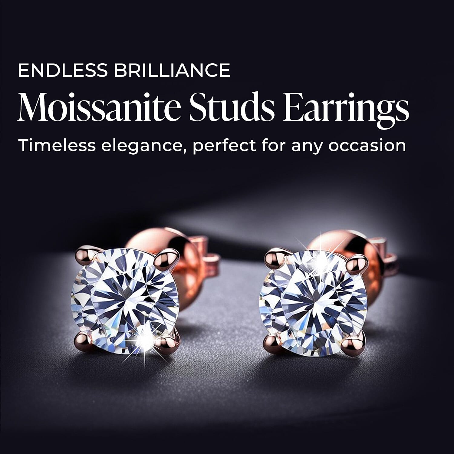Biggest Deal of The Day - Moissanite Solitaire Stud Earrings with Push Back in 18K Vermeil Rose Gold Plated Sterling Silver