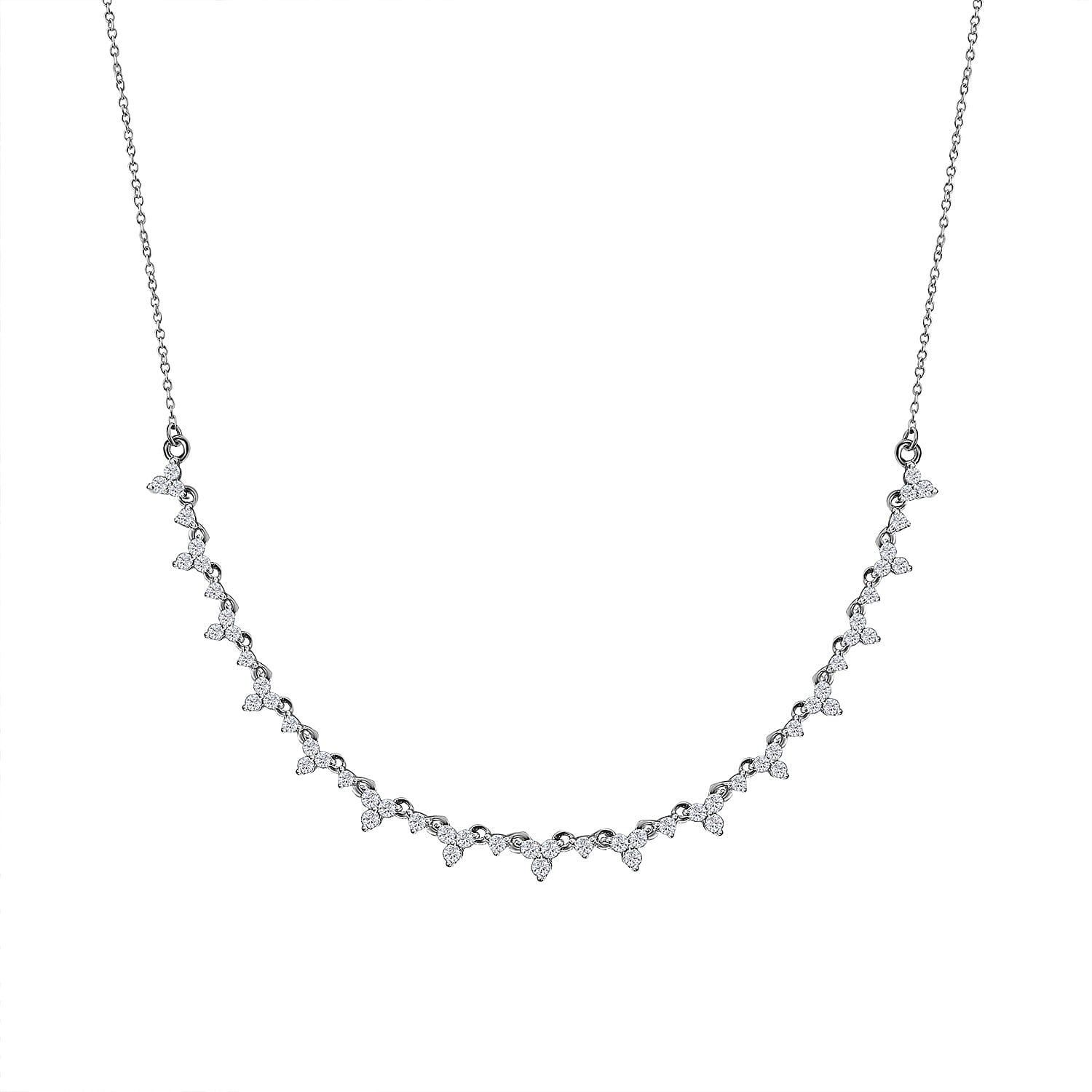 9K White Gold Diamond Necklace (Size - 18) 1 Ct
