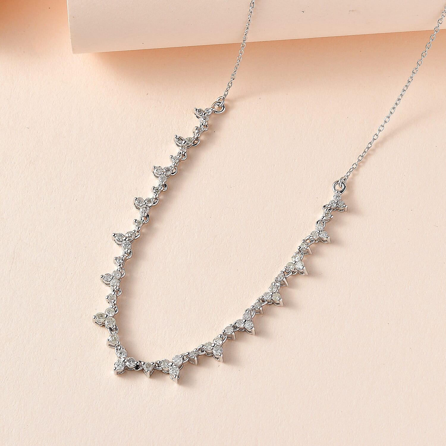 9K White Gold Diamond Necklace (Size - 18) 1 Ct