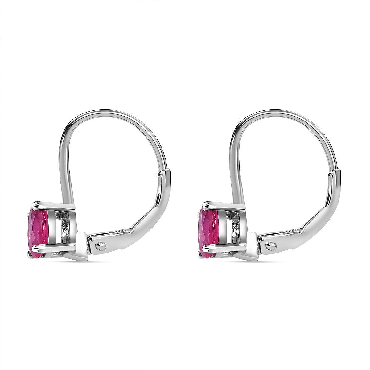 Close Out Deal - Cabo Delgado Ruby Solitaire Lever Back Earrings in Platinum Overlay Sterling Silver 1.33 Ct.