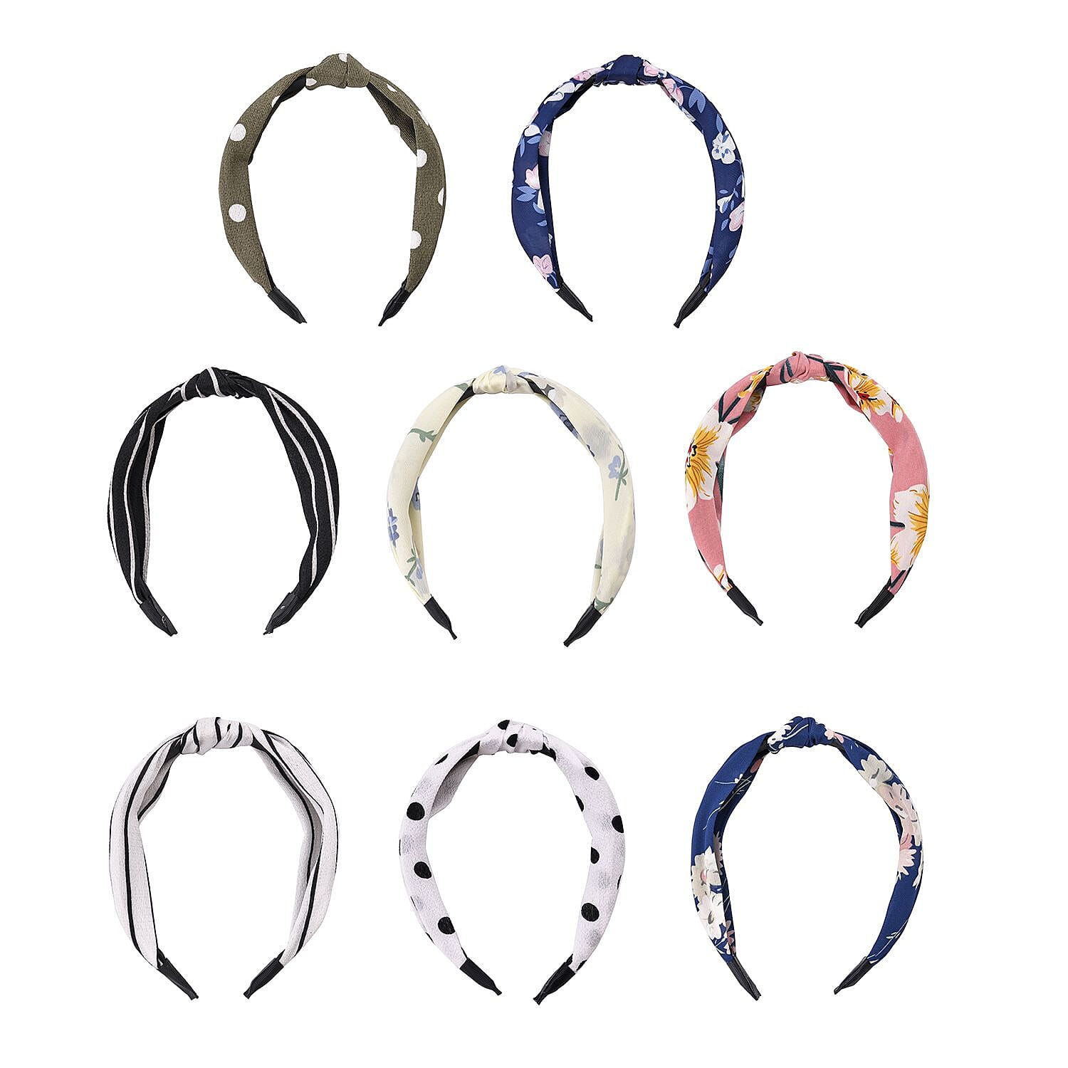 Set of 8 - Floral & Vintage Pattern Multicolour Hairbands