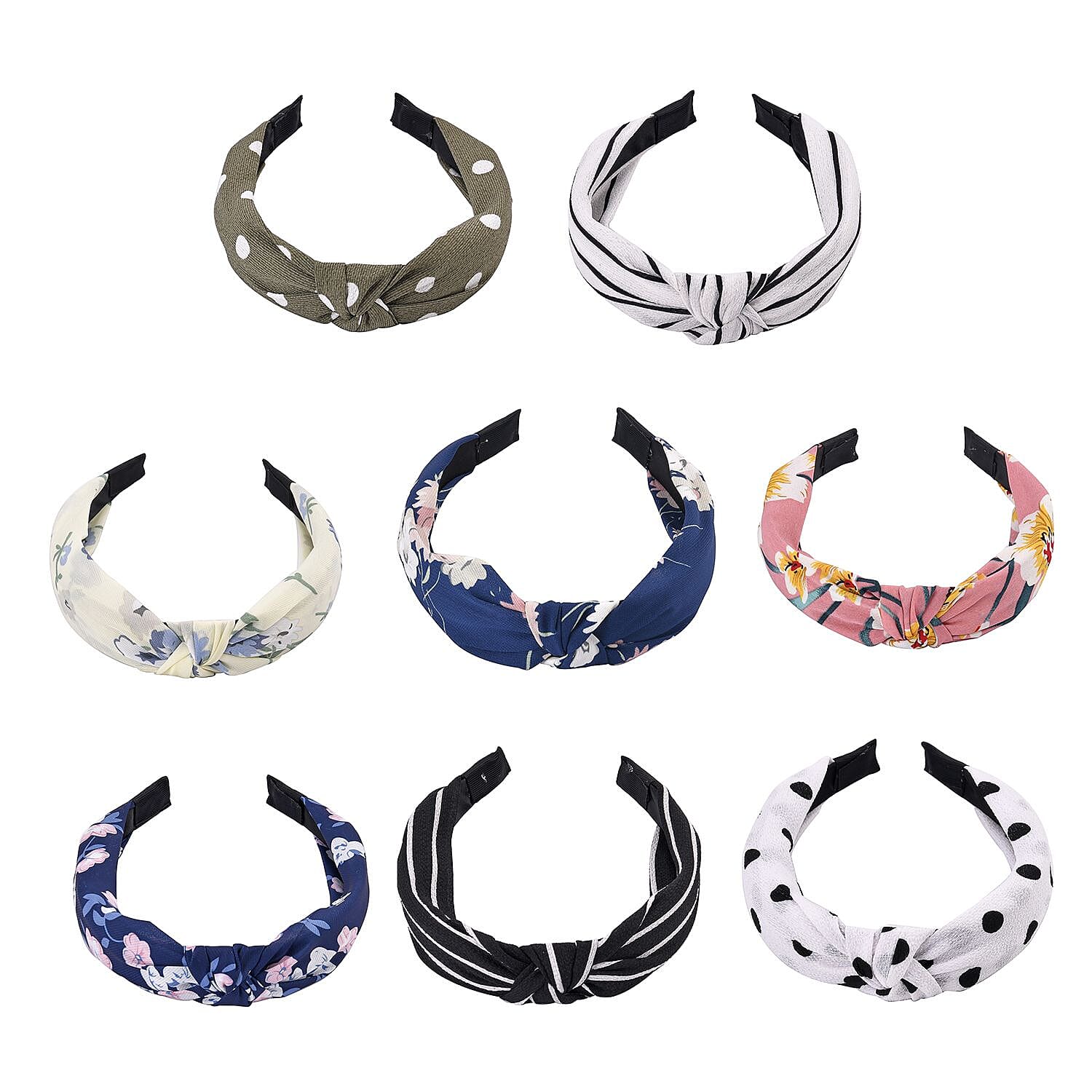 Set of 8 - Floral & Vintage Pattern Multicolour Head Bands