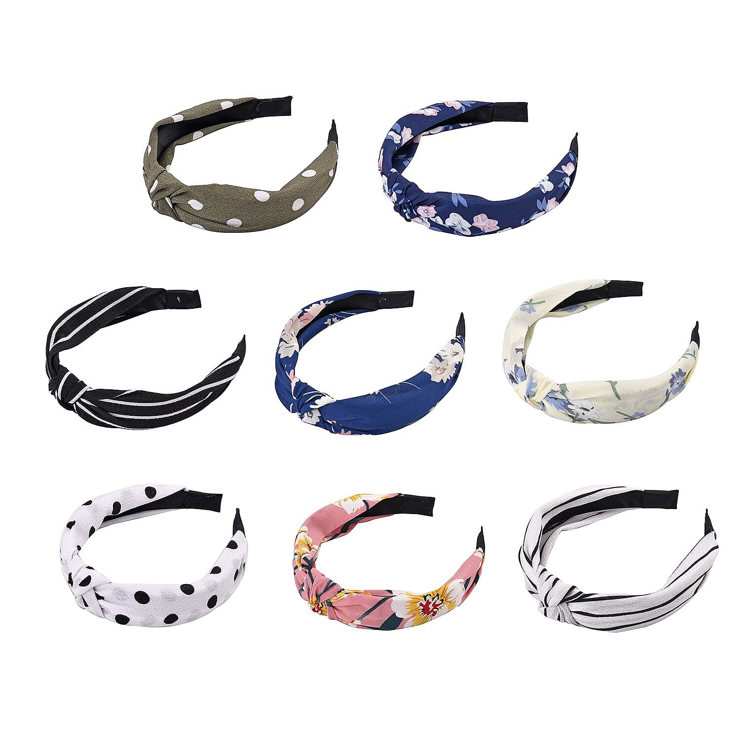 Set of 8 - Floral & Vintage Pattern Multicolour Hairbands