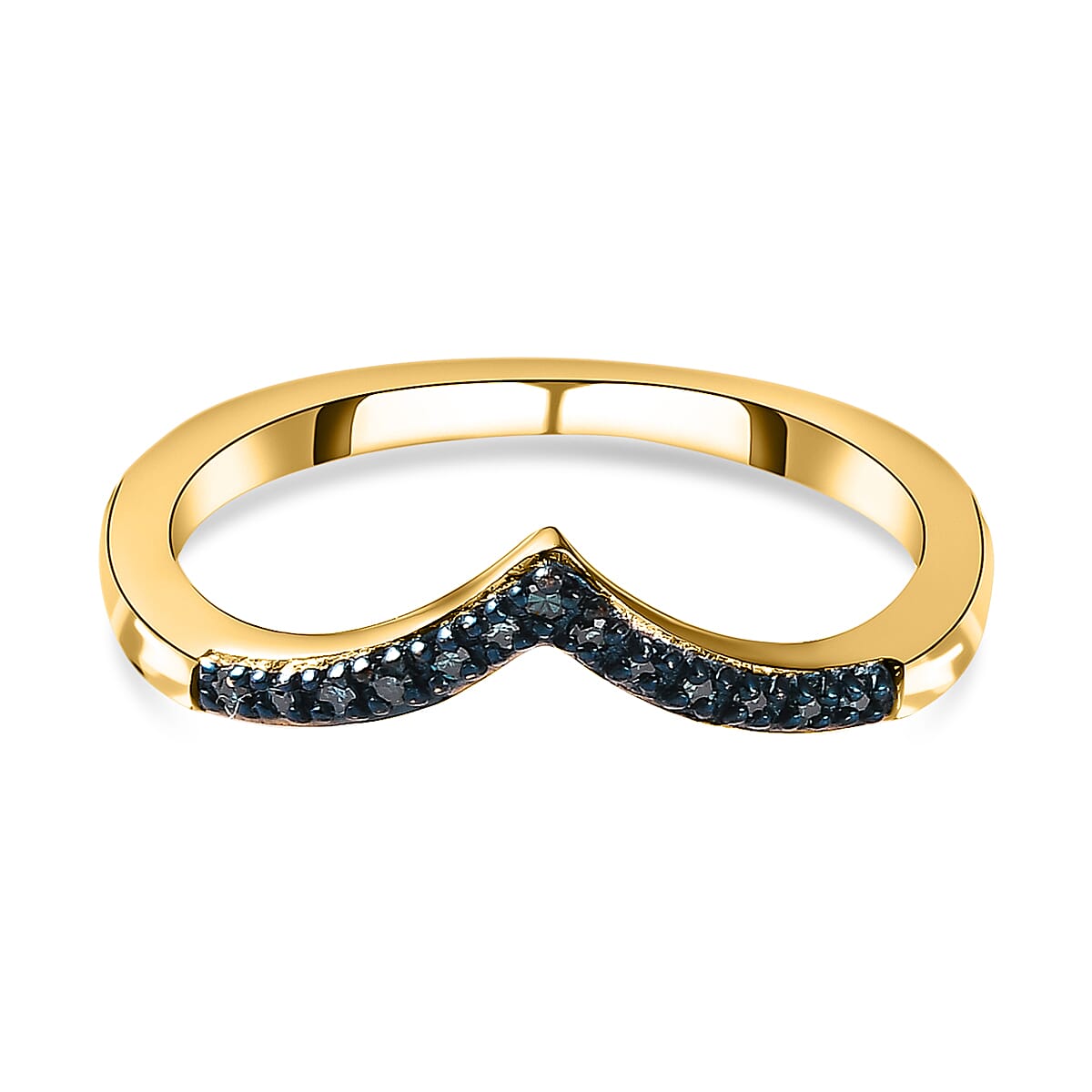 Blue Diamond Band Ring in 18K Vermeil Yellow Gold Plated Sterling Silver 0.07 Ct.