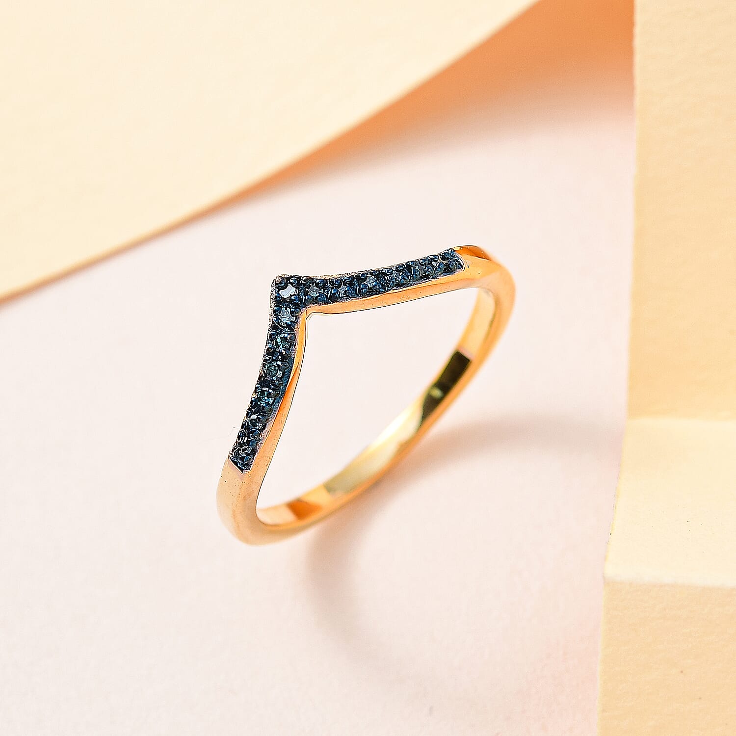 Blue Diamond Band Ring in 18K Vermeil Yellow Gold Plated Sterling Silver 0.07 Ct.