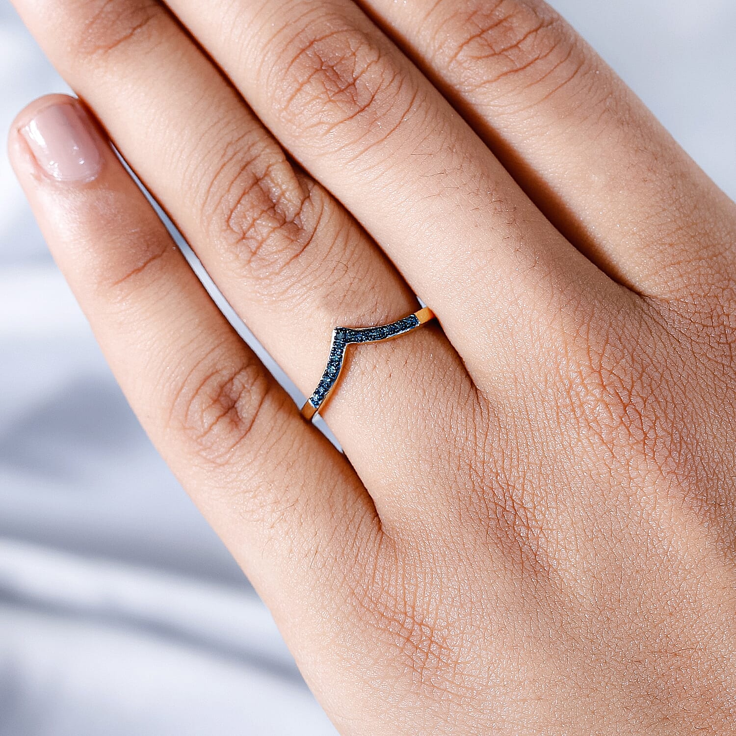 Blue Diamond Band Ring in 18K Vermeil Yellow Gold Plated Sterling Silver 0.07 Ct.