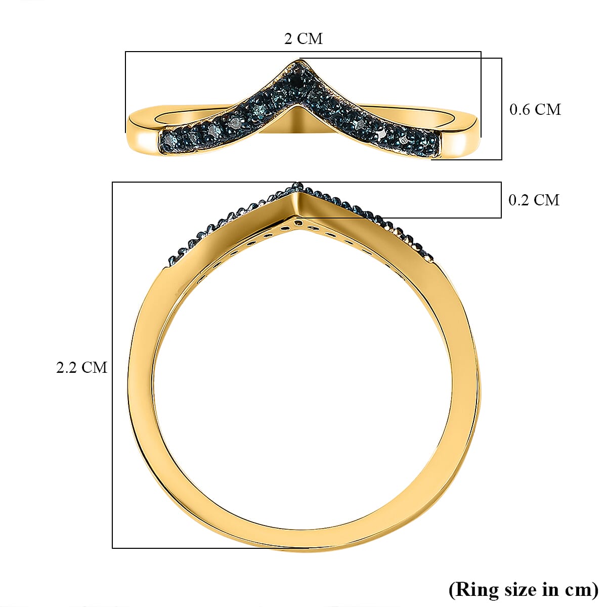 Blue Diamond Band Ring in 18K Vermeil Yellow Gold Plated Sterling Silver 0.07 Ct.