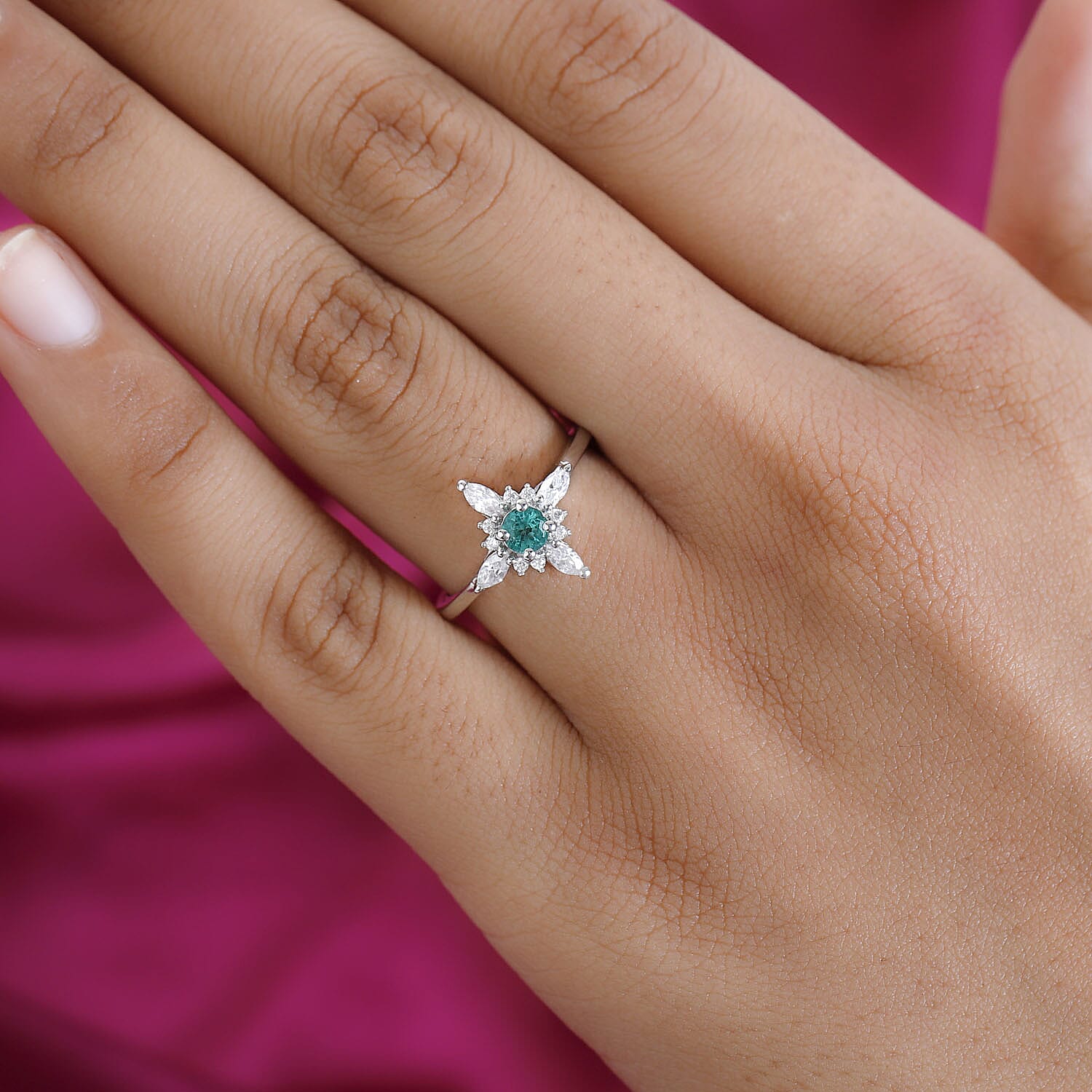 Emerald & Moissanite Ring in Platinum Overlay Sterling Silver