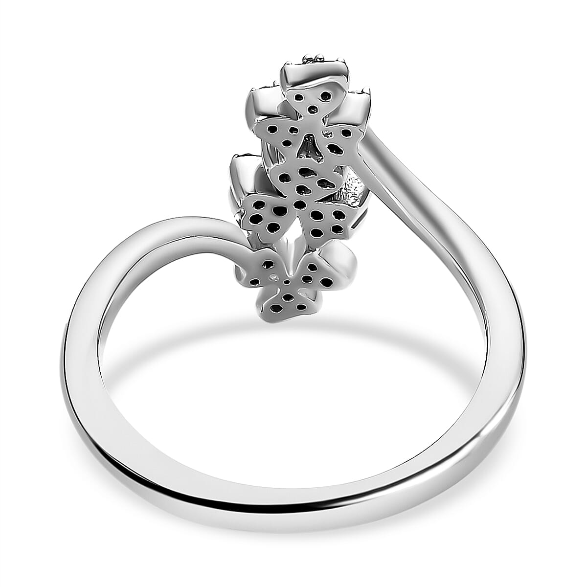 White Diamond and Blue Diamond Ring in Platinum Overlay Sterling Silver 0.21 Ct