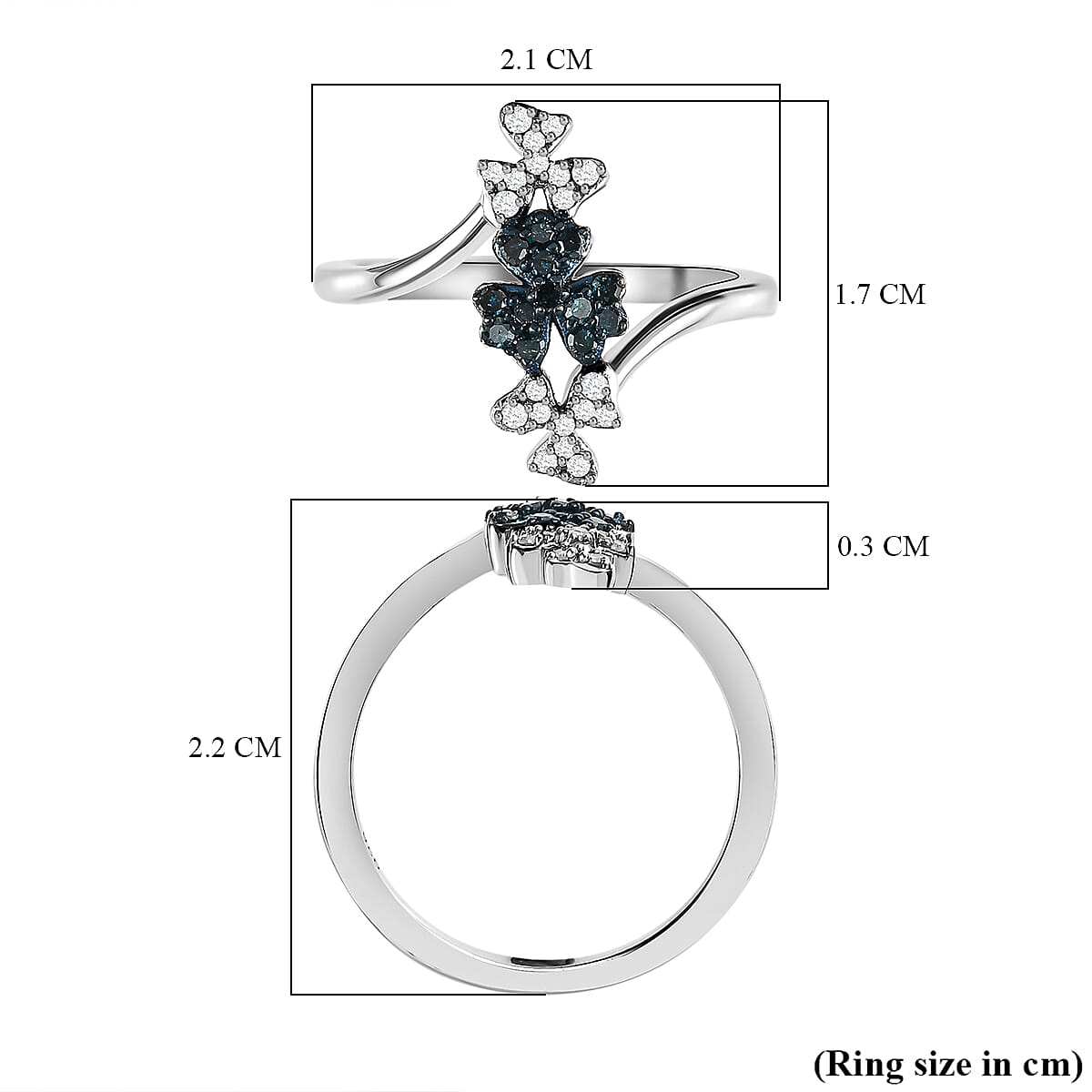 White Diamond and Blue Diamond Ring in Platinum Overlay Sterling Silver 0.21 Ct