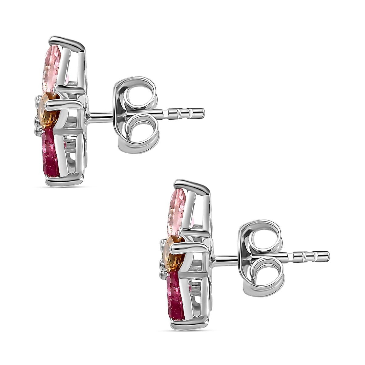 Multi-Tourmaline Floral Earrings in Platinum Overlay Sterling Silver 2.05 Ct.