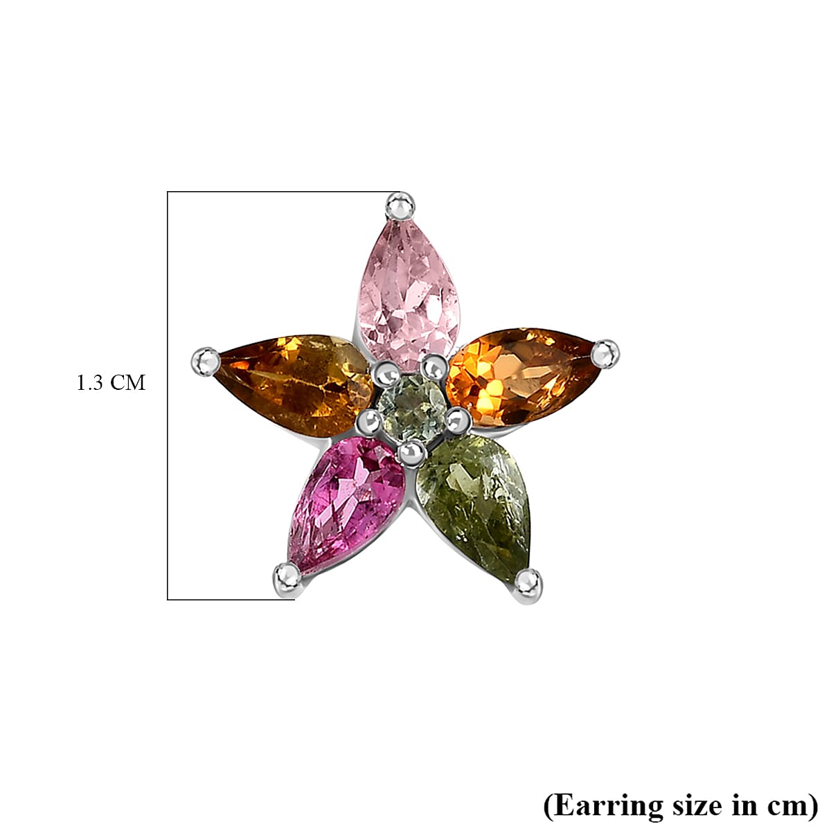 Multi-Tourmaline Floral Earrings in Platinum Overlay Sterling Silver 2.05 Ct.