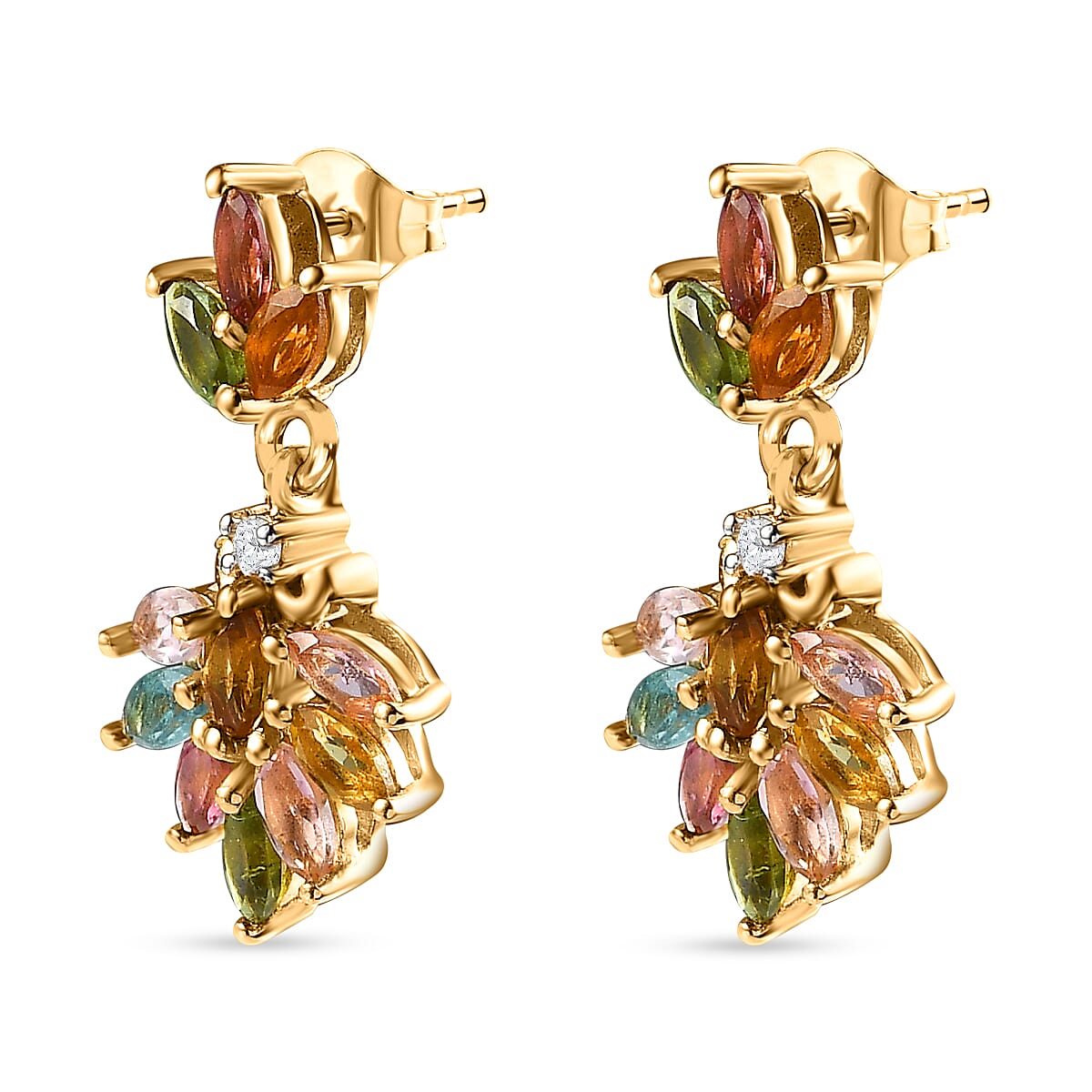 Multi-Tourmaline & Natural Zircon Earrings in 18K Yellow Gold Vermeil Plated Sterling Silver 1.90 Ct.