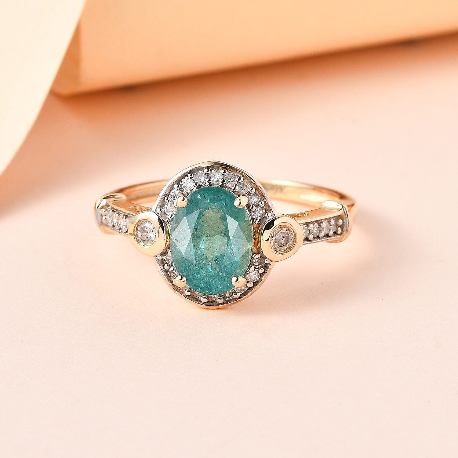 9K Yellow Gold Zambian Emerald and Diamond (G-H) Ring 1.43 Ct.