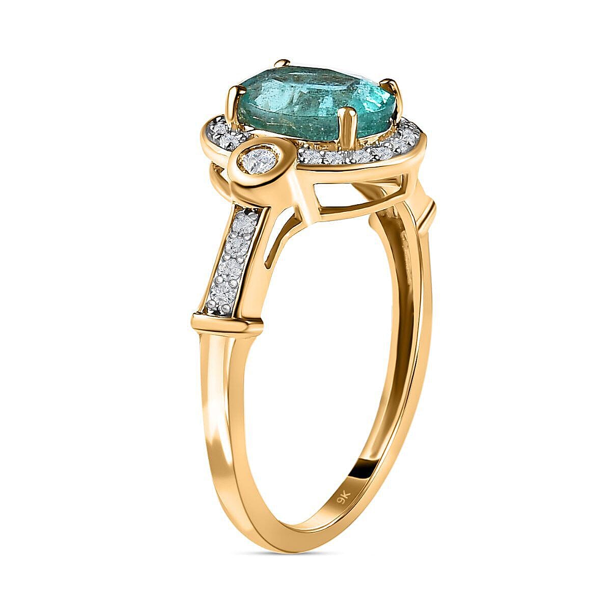 9K Yellow Gold Zambian Emerald and Diamond (G-H) Ring 1.43 Ct.